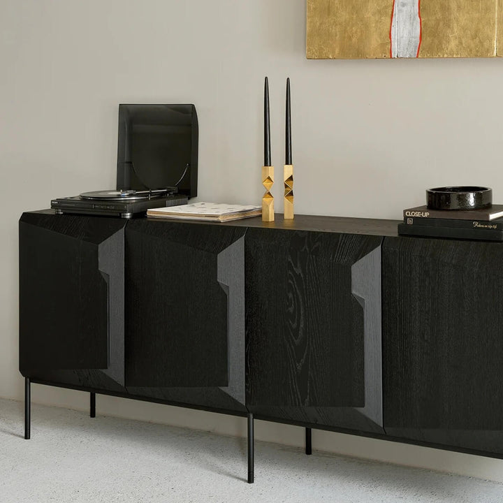 Luxury Scala sideboard in solid oak with black finish, 180cm length – sleek modern storage cabinet, angled view