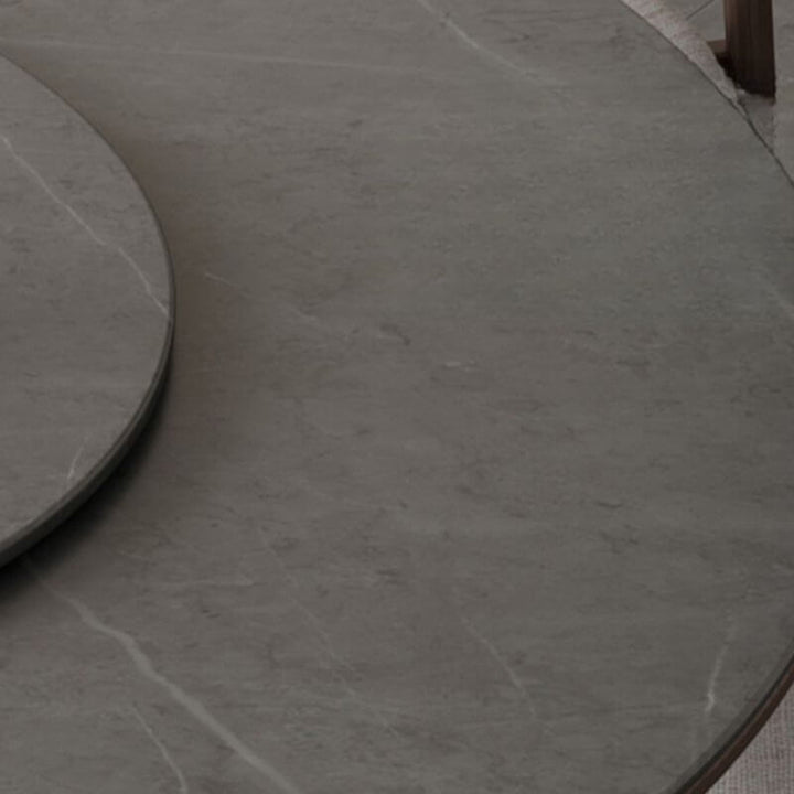 Close-up view of Scandinavian round dining table with ash wood base highlighting smooth finish and rotating partition