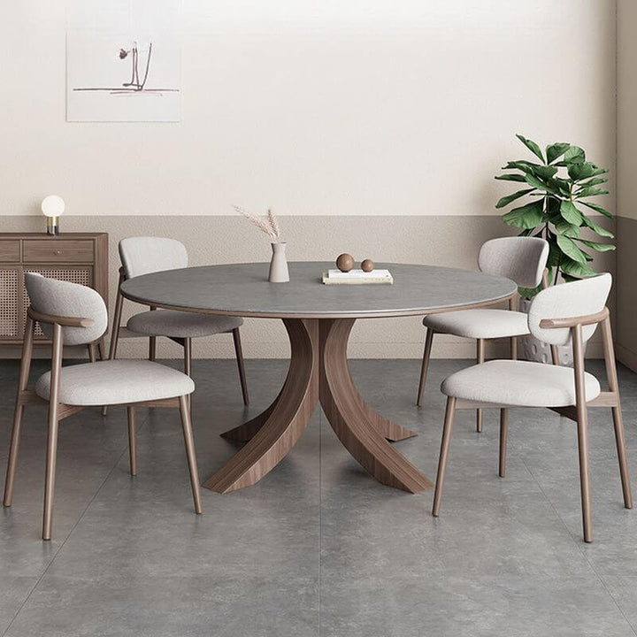 Solid wood dining table with Lazy Susan, side view