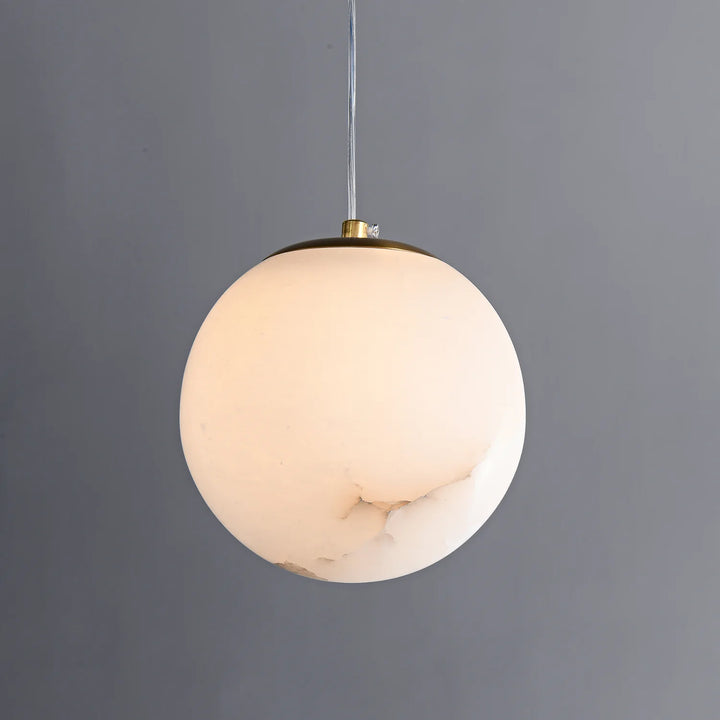 Round marble view of modern Selunia alabaster pendant lamp for elegant home lighting