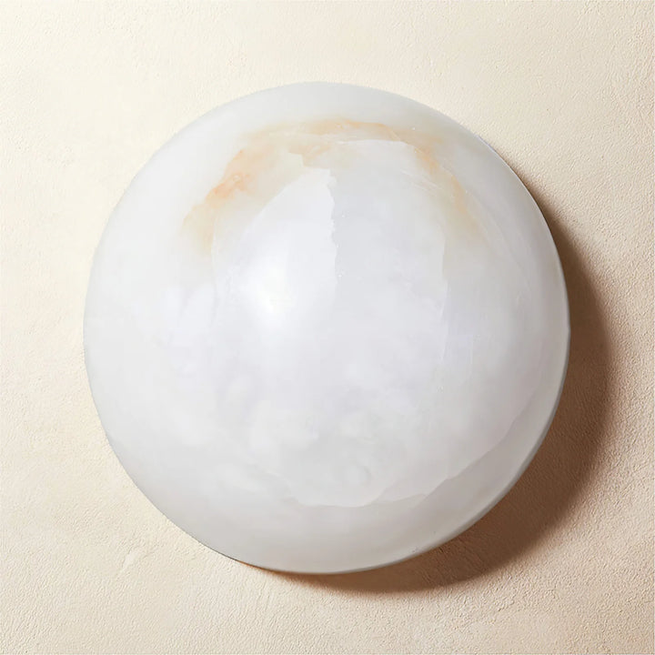 Semicircular modern alabaster wall light front view, elegant contemporary design for stylish home interiors