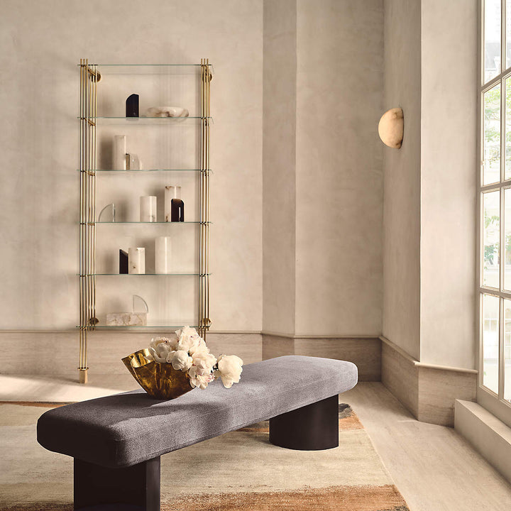 Semicircular modern alabaster wall light side view, elegant contemporary design for stylish home interiors