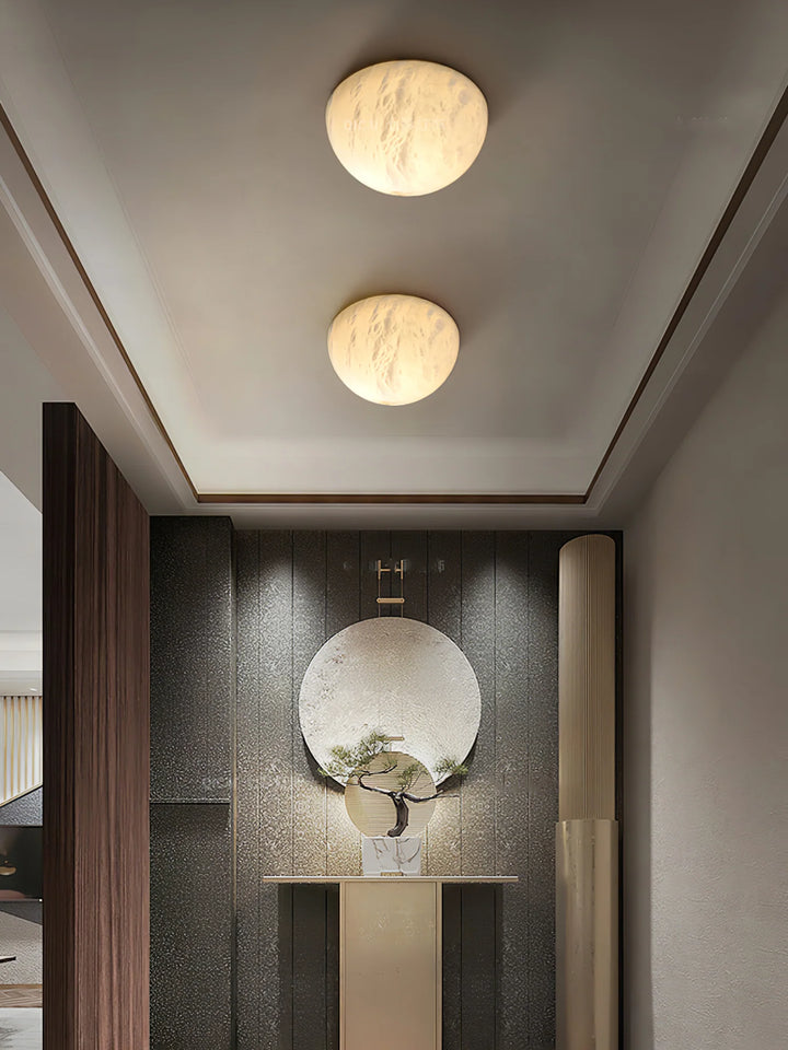 Semicircular modern alabaster wall light ceiling view, elegant contemporary design for stylish home interiors