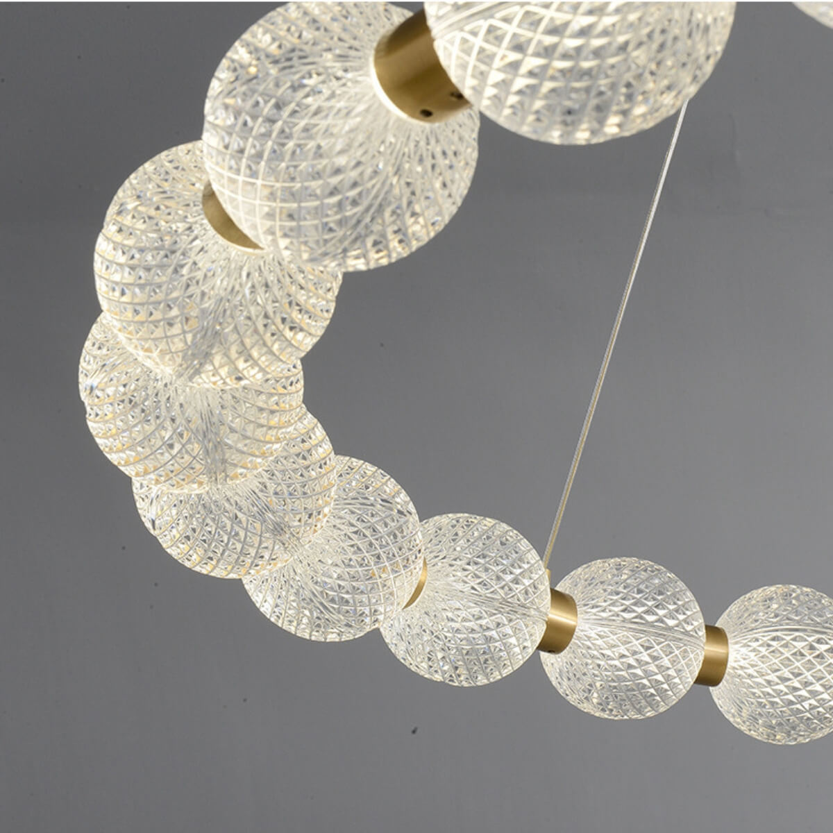Close-Up of Round Crystal on Shimmer All-Copper Modern LED Pendant Light – Elegant Lighting