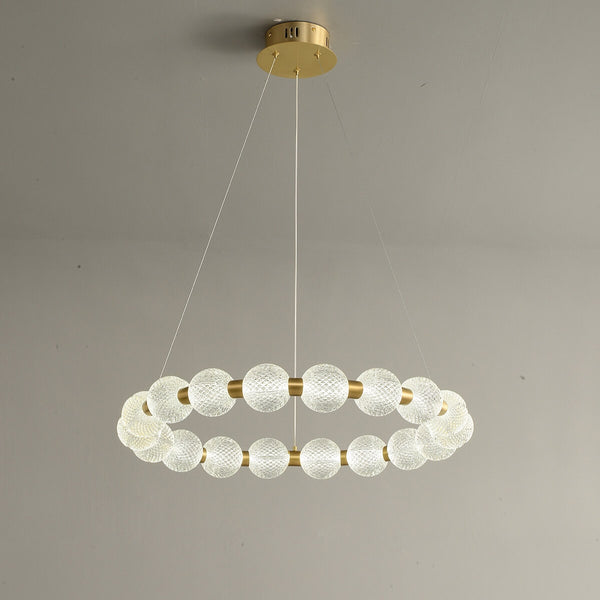 Shimmer All-Copper Modern LED Pendant Light in Living Room – Elegant Minimalist Chandelier