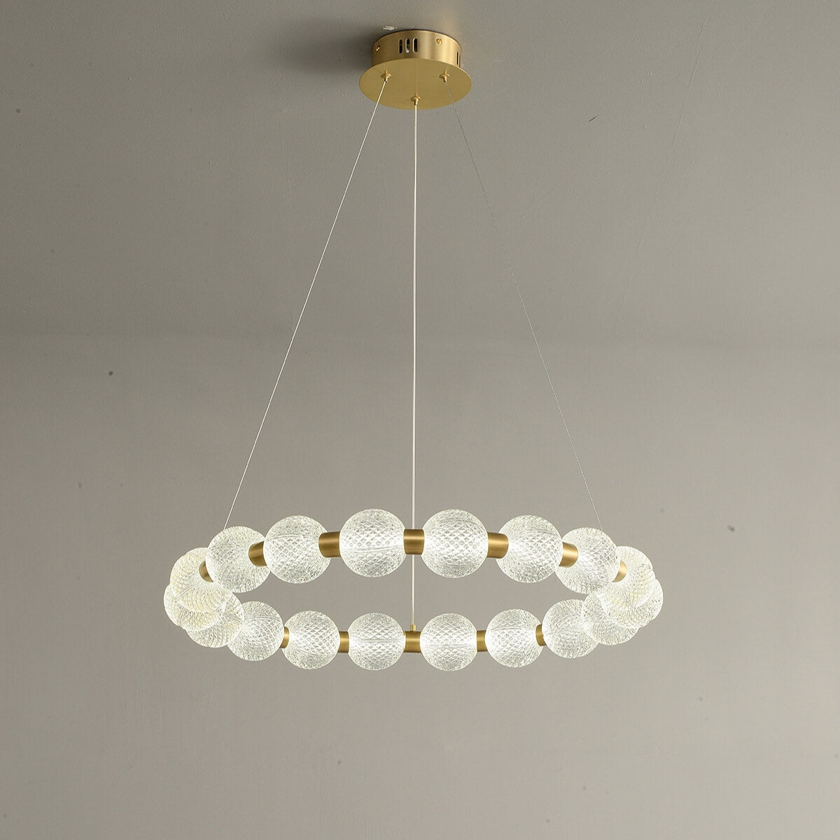 Shimmer All-Copper Modern LED Pendant Light in Living Room – Elegant Minimalist Chandelier