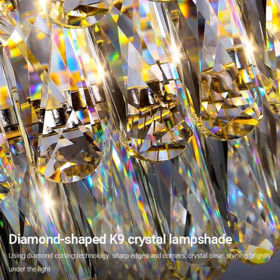 Shine Gold Chandelier Light with Diamond-Shaped K9 Crystal Lampshade – Sharp Edges, Bright Shine