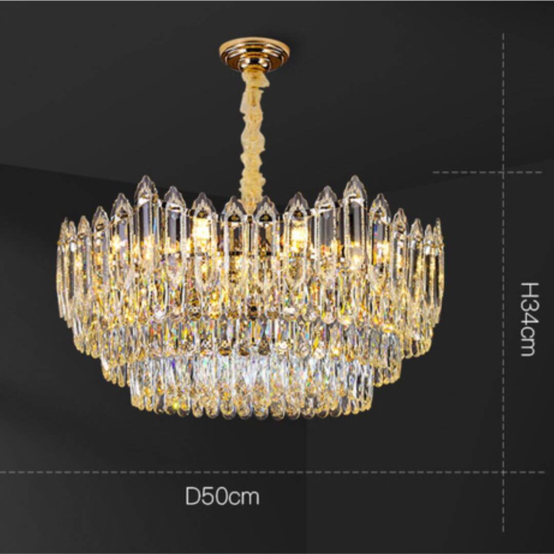 Shine Gold Chandelier Light with Dimensions – Elegant Modern Ceiling Fixture Size Overview