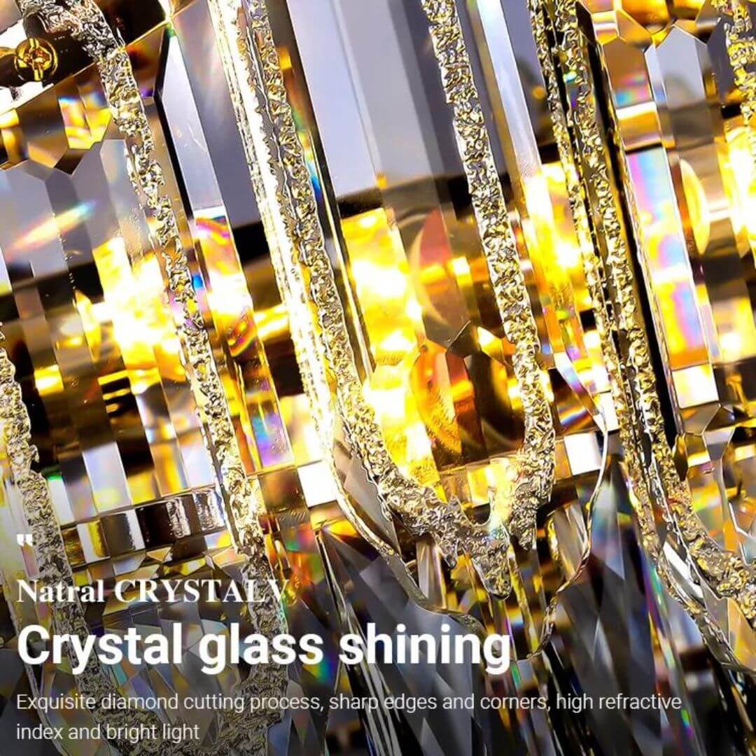 Shine Gold Chandelier Light with Natural Crystal Glass – Exquisite Diamond Cutting, Bright Reflection