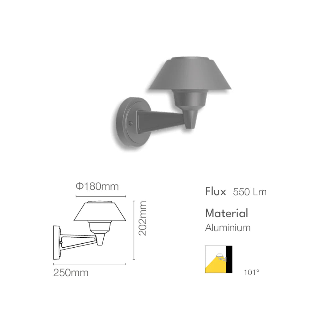 Dimensions of SLEEK CONE LED Wall Light – Detailed specifications for accurate installation and fitting in modern spaces.