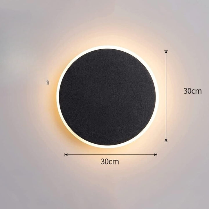 Dimension view of SleekSphere round LED touch wall lamp – detailed size specifications for modern wall-mounted lighting.