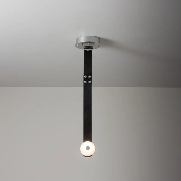 Snaps alabaster pendant light front view with gold metal accents and alabaster shade, modern elegant design
