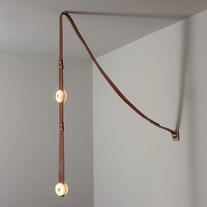 Snaps alabaster pendant light hanging front view with gold metal accents and alabaster shade, elegant design