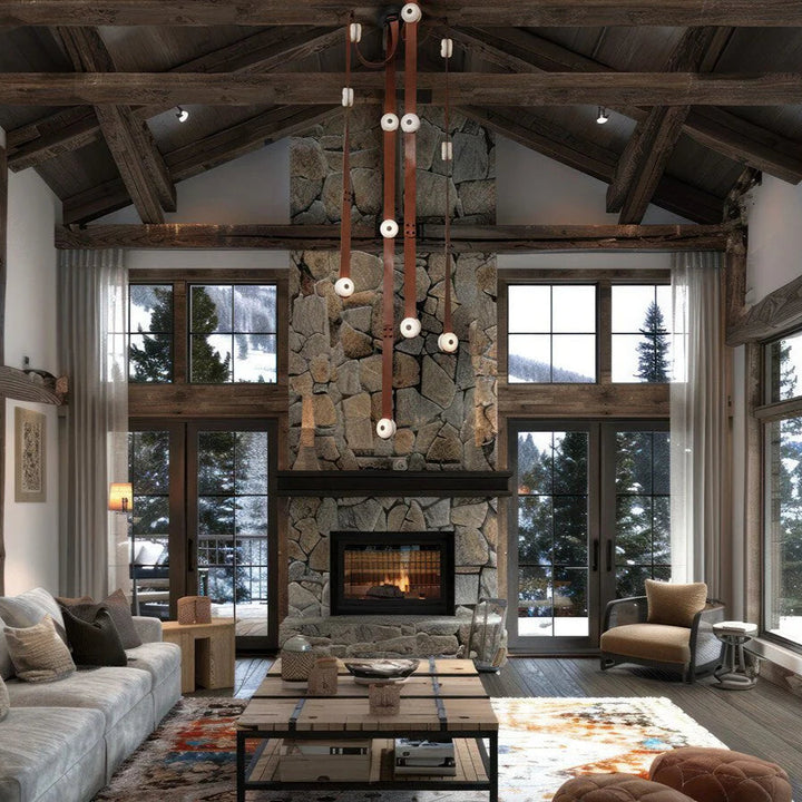 Snaps alabaster pendant light hanging front view with gold metal accents and alabaster shades, modern elegant design