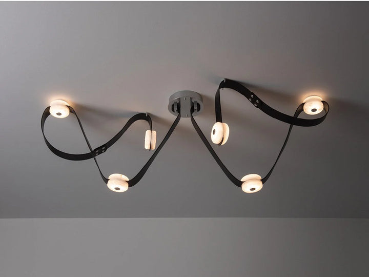 Snaps alabaster pendant light ceiling view with gold metal accents and alabaster shade, modern elegant design