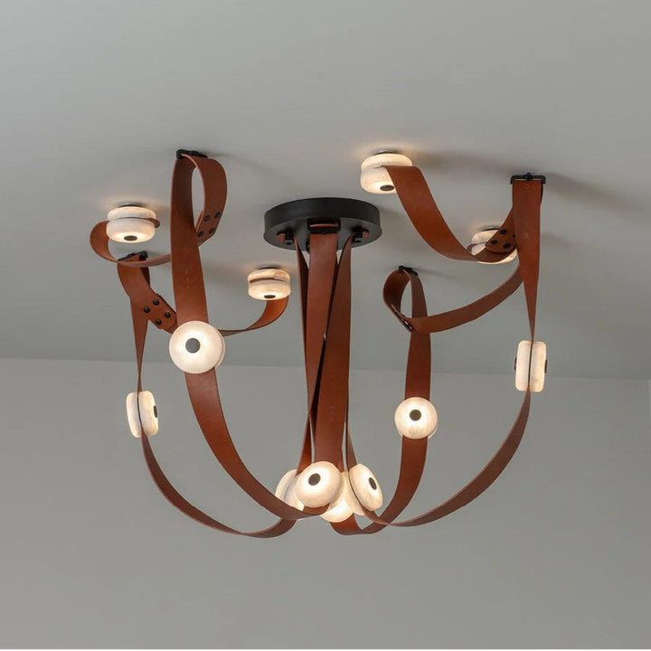 Snaps alabaster pendant light ceiling view with gold metal accents and alabaster shade, modern elegant lighting