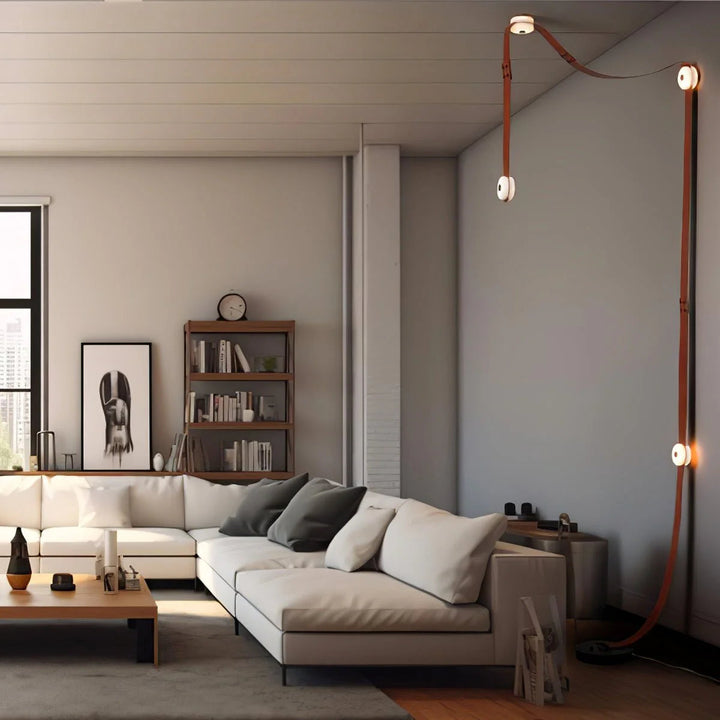 Snaps alabaster pendant light in living room view with gold metal accents and alabaster shade, modern elegant design