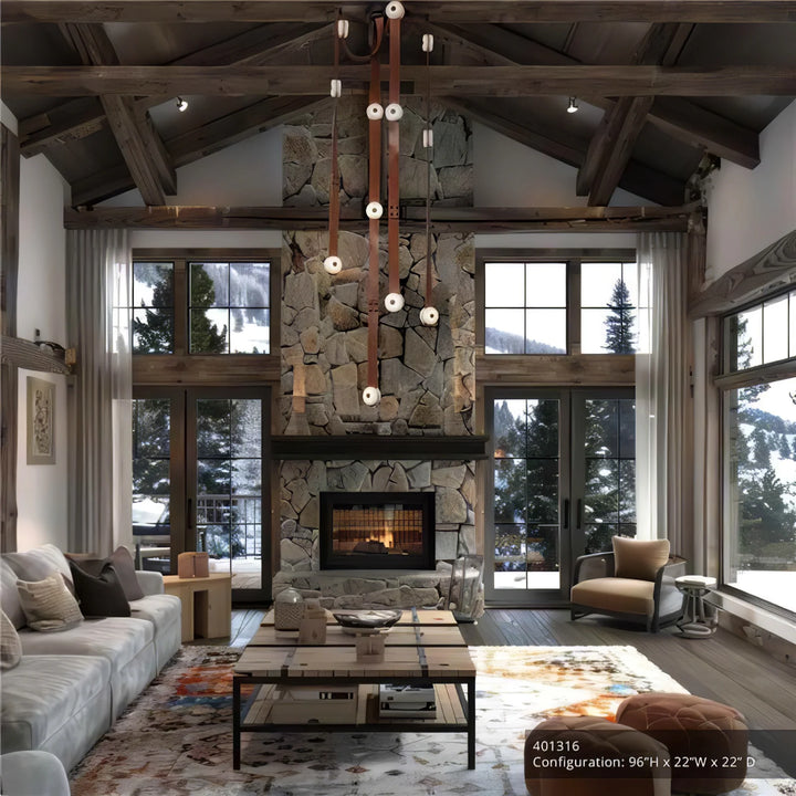 Snaps alabaster pendant light hanging view in living room with gold metal accents and alabaster shade, modern elegant design