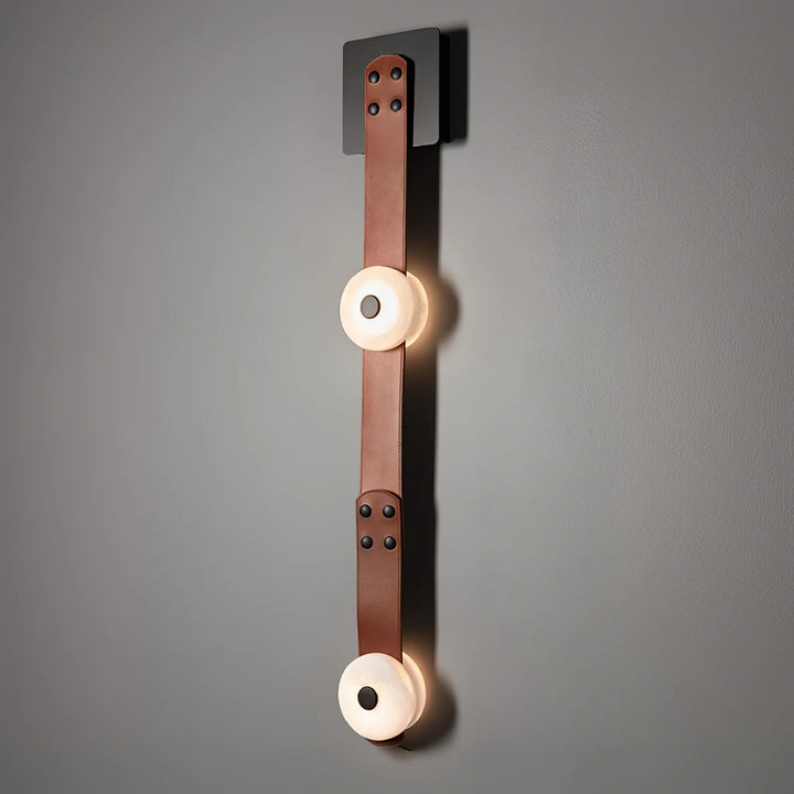 Snaps alabaster pendant light wall-mounted hanging view with gold metal accents and alabaster shade, modern elegant design
