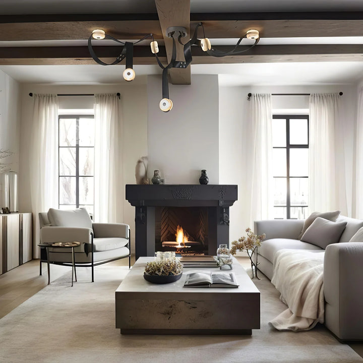 Snaps alabaster pendant light hanging view in modern living room, stylish home interior lighting