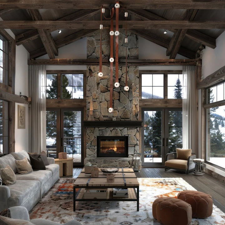 Snaps alabaster pendant light hanging from ceiling in luxury living room, elegant marble design