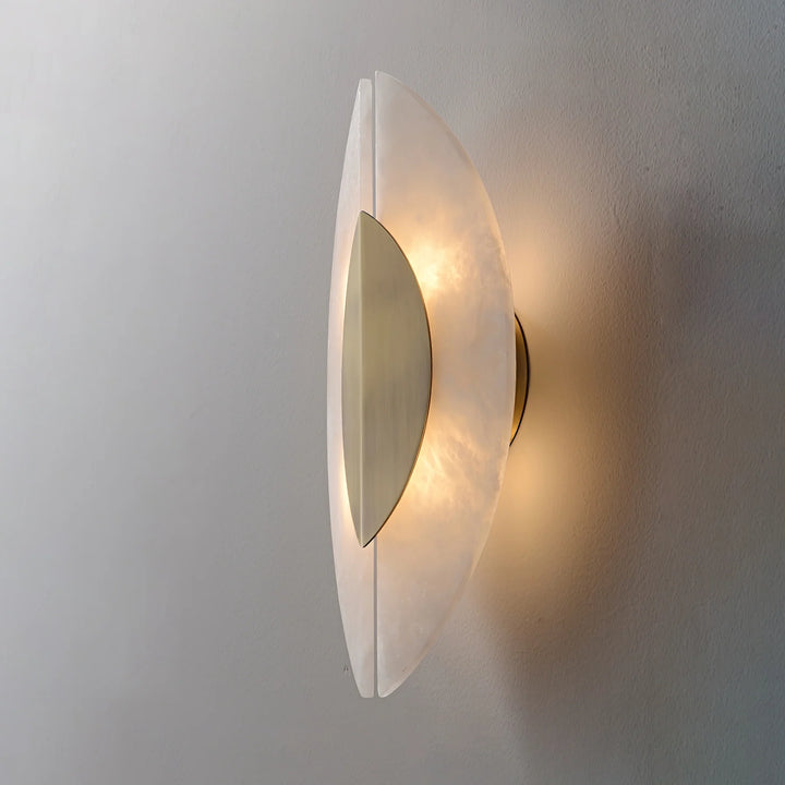 Solari alabaster leaf sconce side view, modern stylish decorative wall light for home interiors