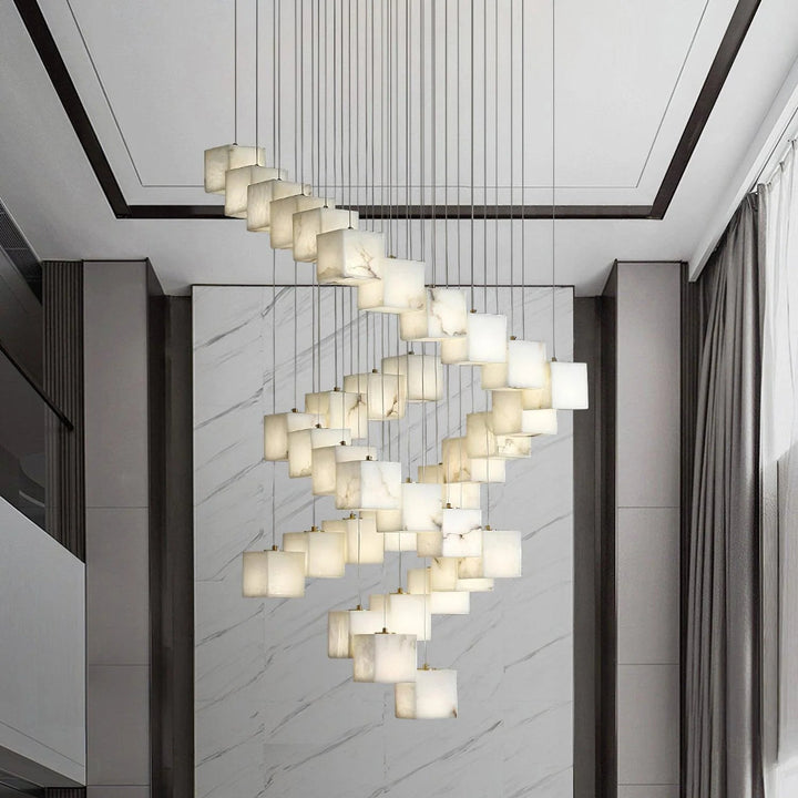 Close-up view of Spanish alabaster box pendant light showcasing elegant design