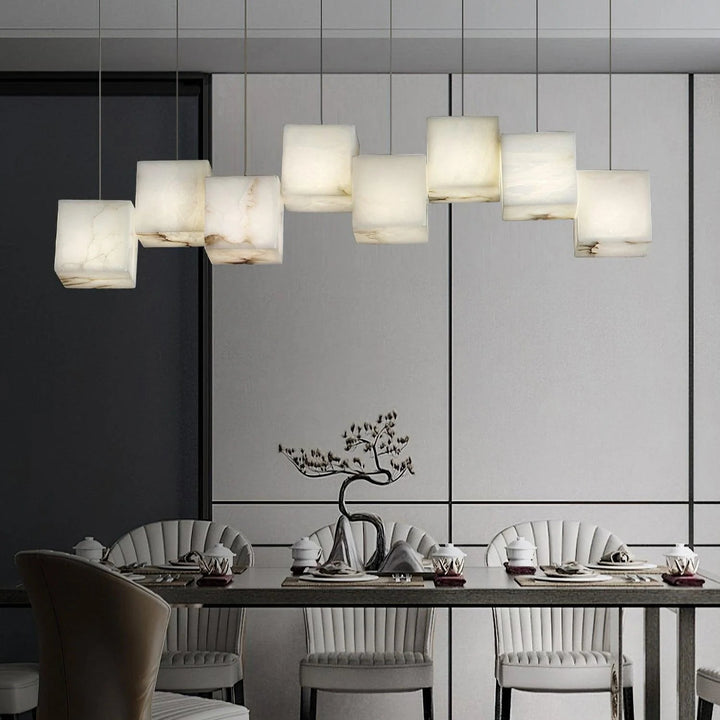 Spanish alabaster 8-box pendant light in dining room for elegant and stylish lighting