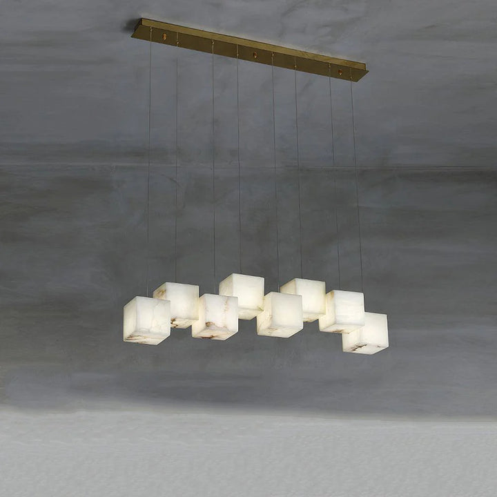 Stylish Spanish alabaster box pendant light hanging for dining or living area