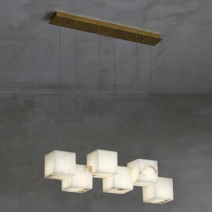 Elegant Spanish alabaster box pendant light front view for contemporary interior décor