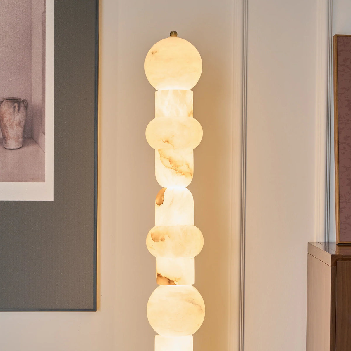 Front view of Spanish alabaster floor lamp for elegant and modern home lighting