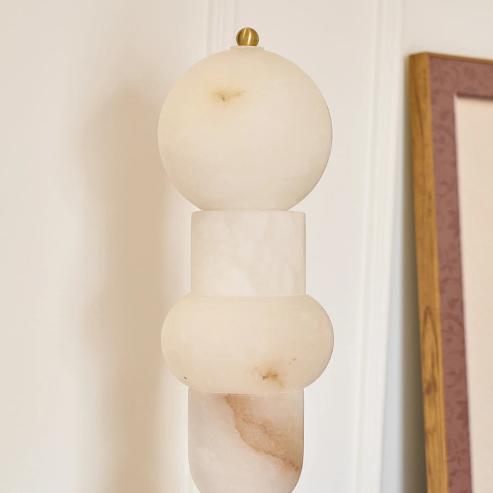 Close-up head view of Spanish alabaster floor lamp showcasing elegant lamp design