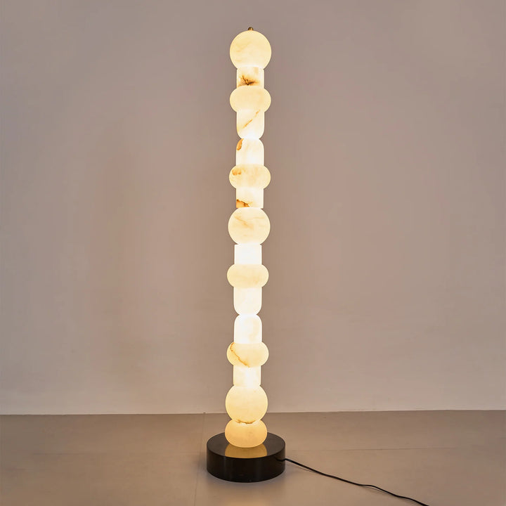 Modern Spanish alabaster floor lamp front perspective for ambient home lighting