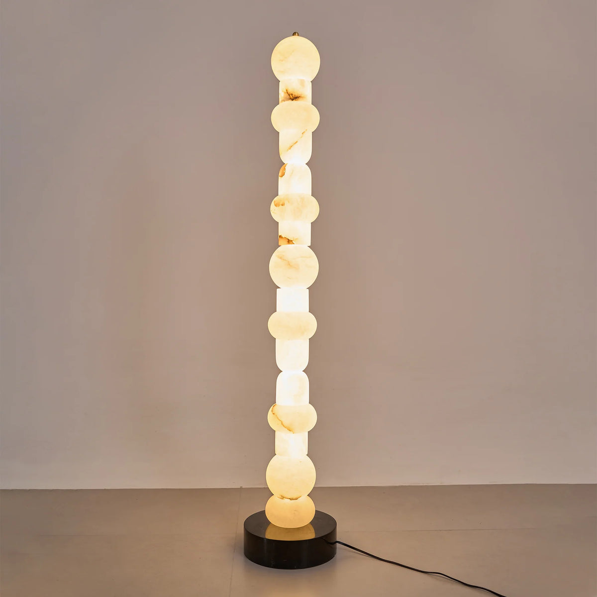 Modern Spanish alabaster floor lamp front perspective for ambient home lighting
