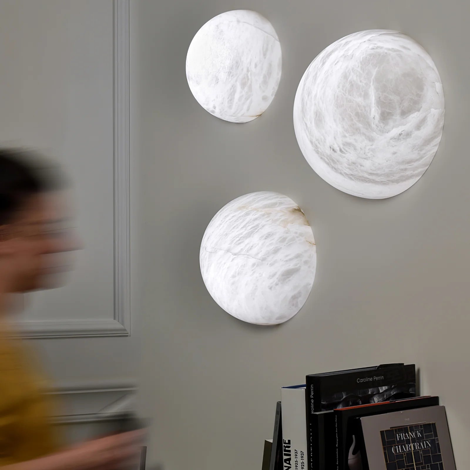 Side view of Spanish alabaster snowflake wall sconce, elegant wall-mounted lighting fixture for décor