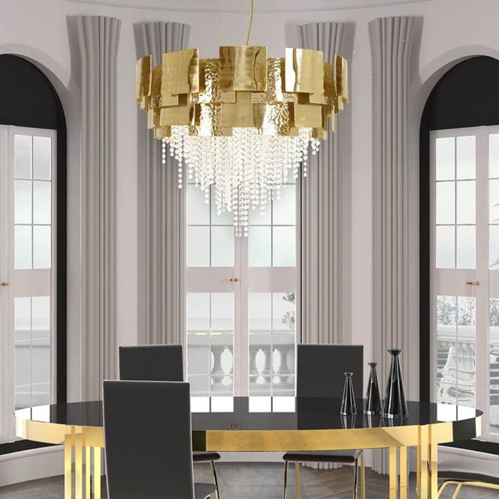 Close-Up Detail View of Spark Gold Crystal Chandelier Light – Luxurious Modern Lighting Fixture