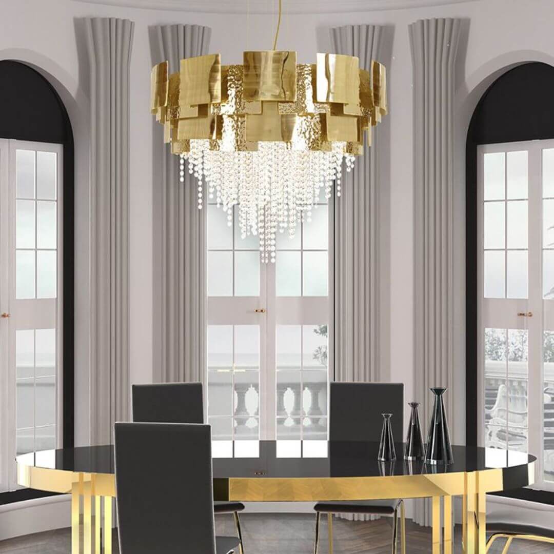 Spark Gold Crystal Chandelier Light – Elegant Modern Ceiling Lighting Fixture for Stylish Spaces