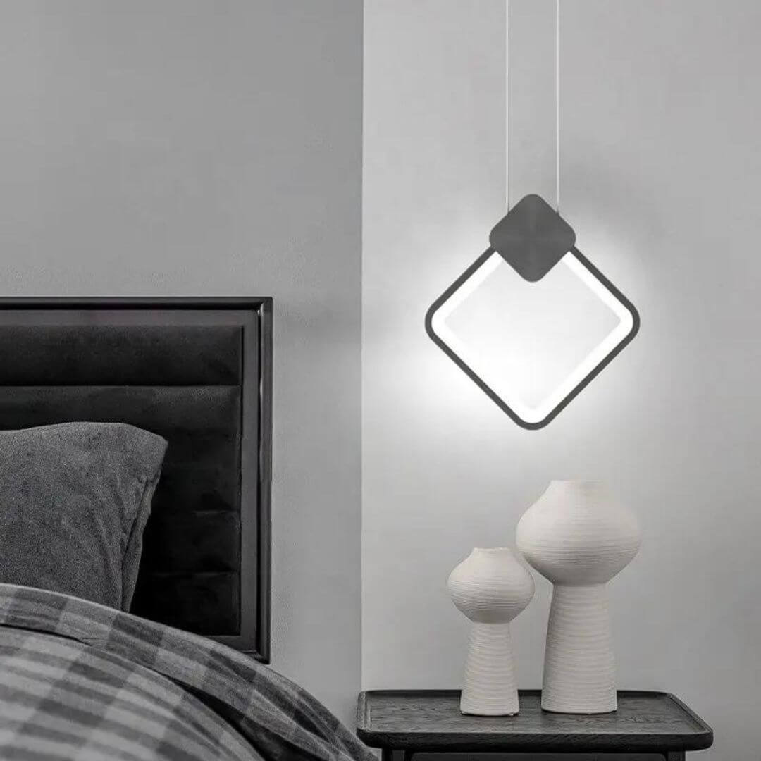 Close-Up View of Sparkle Square LED Pendant Lights – Detailed Modern Lighting Design