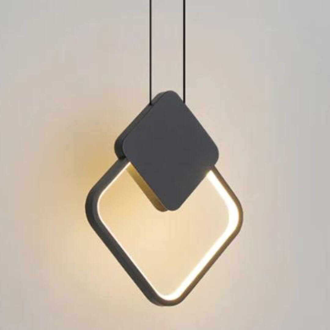 Sparkle Square LED Pendant Lights Turned On – Elegant Modern Lighting for Interior Spaces