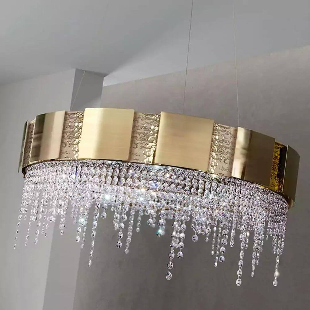 Side View of Spotlight Gold Crystal Chandelier Light – Luxurious Modern Ceiling Lighting Fixture