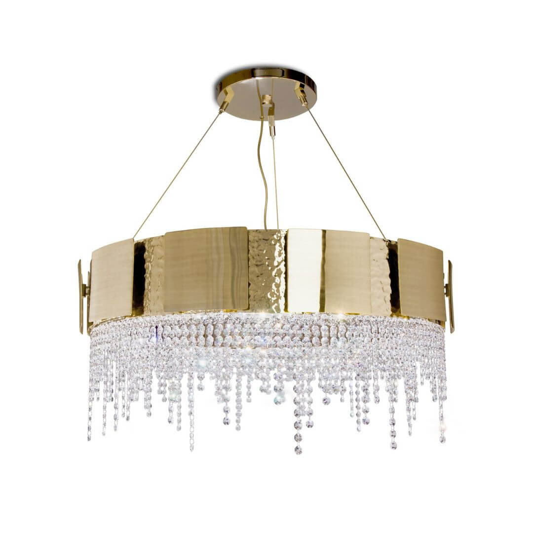 Front View of Spotlight Gold Crystal Chandelier Light with Four Lights – Elegant Modern Fixture