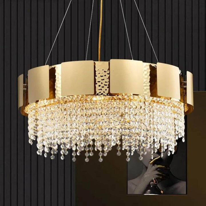 Front View of Spotlight Gold Crystal Chandelier Light – Elegant Modern Ceiling Lighting Fixture