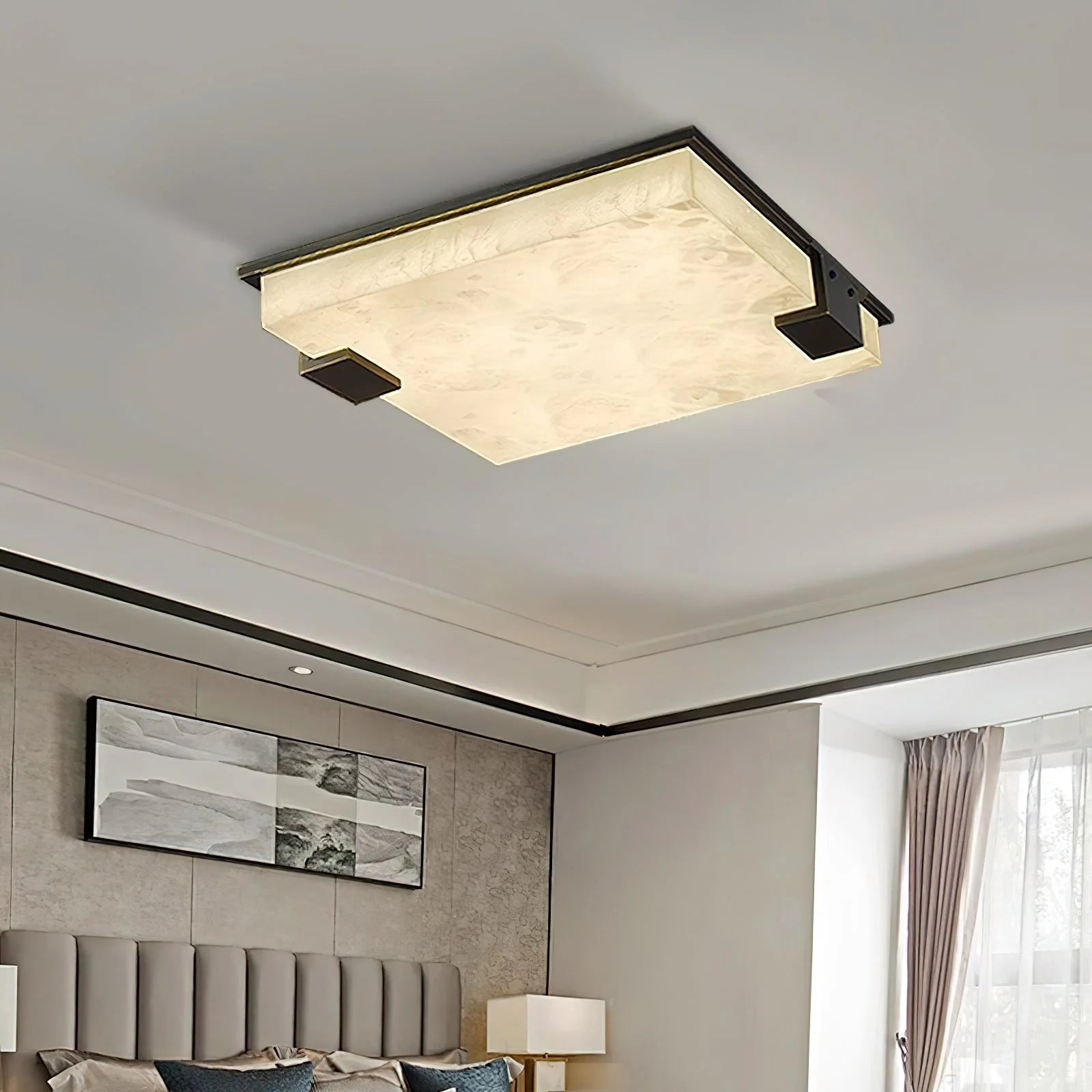 Modern square alabaster ceiling lamp for elegant home lighting decor