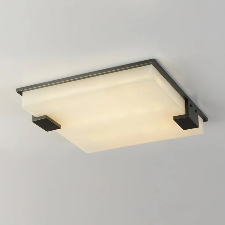 Front view of modern square alabaster ceiling lamp for elegant home lighting