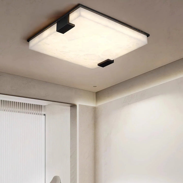 Modern square alabaster ceiling lamp in living room for stylish home lighting