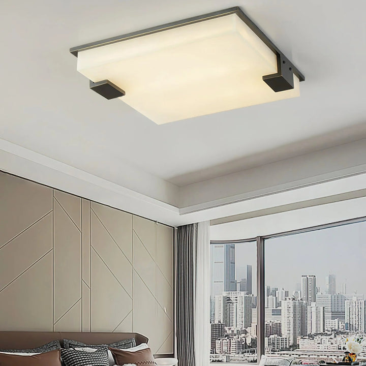 Modern square alabaster ceiling lamp in bedroom for elegant home lighting