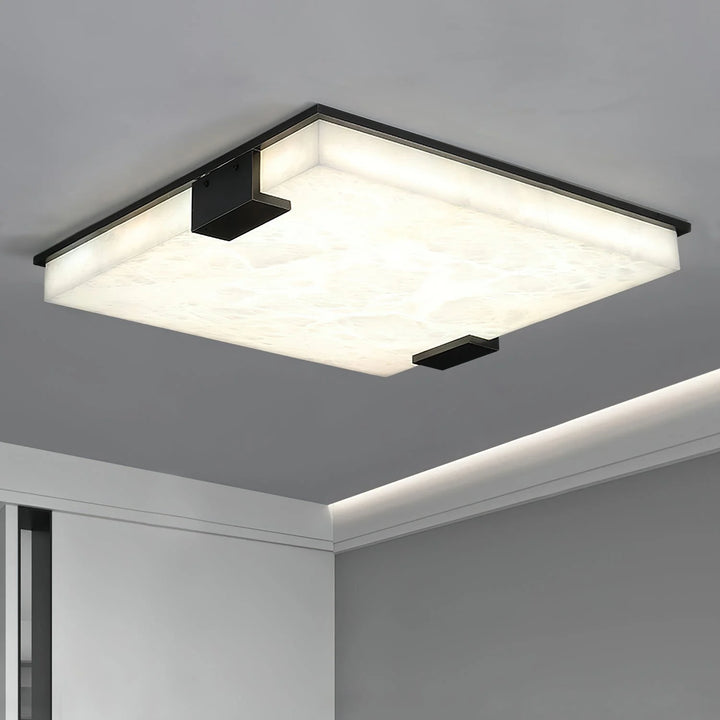 Modern square alabaster ceiling lamp with top and bottom view for stylish home lighting