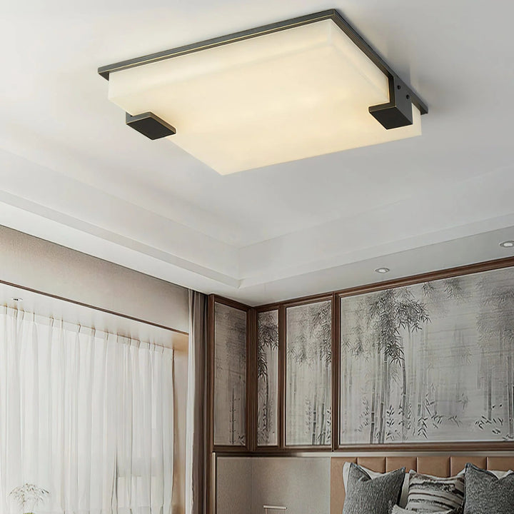 Modern square alabaster ceiling lamp in bedroom for contemporary home lighting