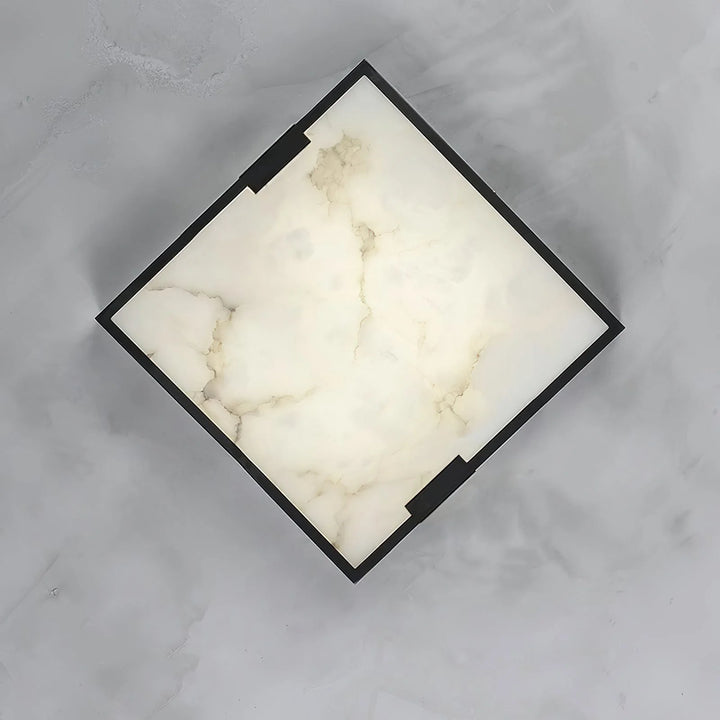 Bottom view of modern square alabaster ceiling lamp for elegant home lighting