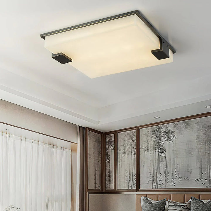 Modern square alabaster ceiling lamp in bedroom for stylish and elegant lighting